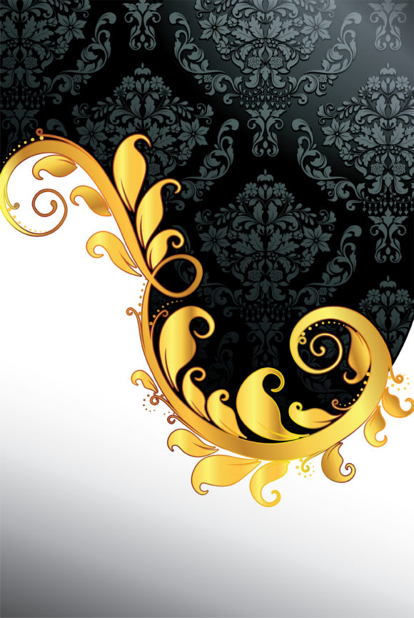 Vector, Damask Vector Vector Damask Background With Gold Floral 1