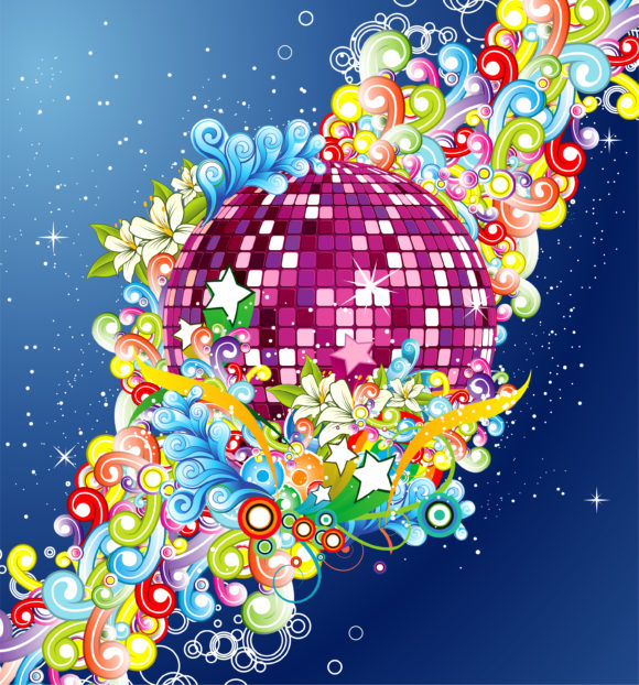 Floral Vector Image: Vector Image Discoball With Floral 1