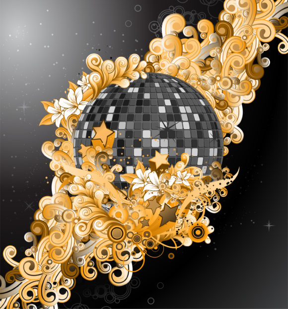 Floral Vector Art: Vector Art Discoball With Floral 1