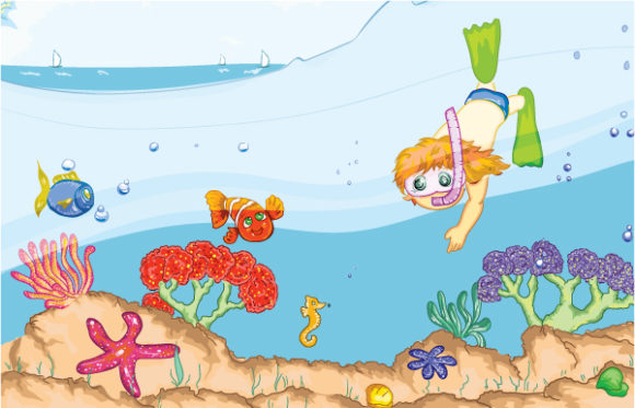 Trendy Illustration Vector Artwork: Kids Swimming Vector Artwork Illustration 1