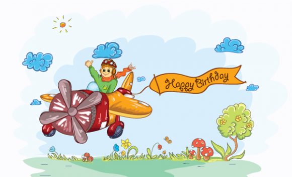 Kid, Cute, Illustration Vector Background Cute Kid Flying With A Plane 1