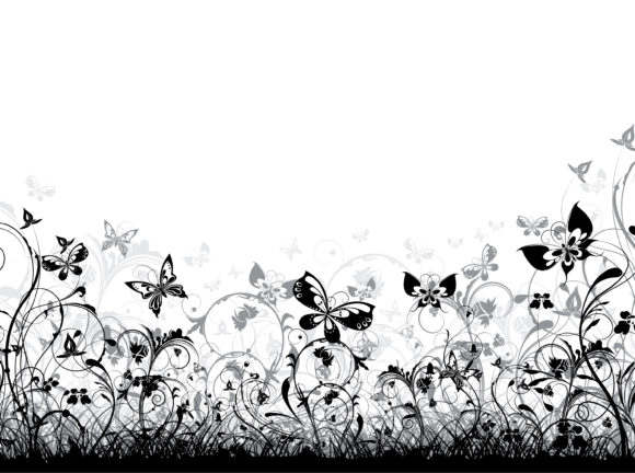 Floral-3 Eps Vector: Eps Vector Floral Background With Butterflies 1