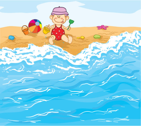 Child, Illustration Vector Illustration Little Baby Boy Playing On The Beach Vector Illustration 1