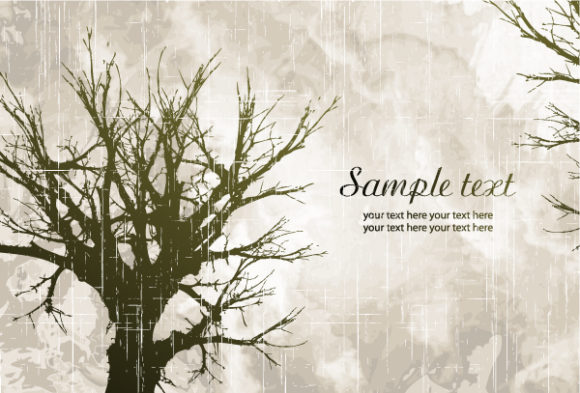 Stunning Tree Vector Art: Tree On Grunge Background Vector Art Illustration 1