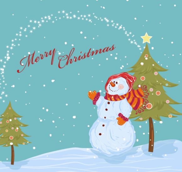 Striking Background Vector Design: Vector Design Christmas Background With Snowman 1