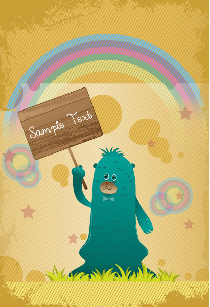 Trendy Splash Vector Graphic: Cute Monster With Wooden Sign Vector Graphic Illustration 1