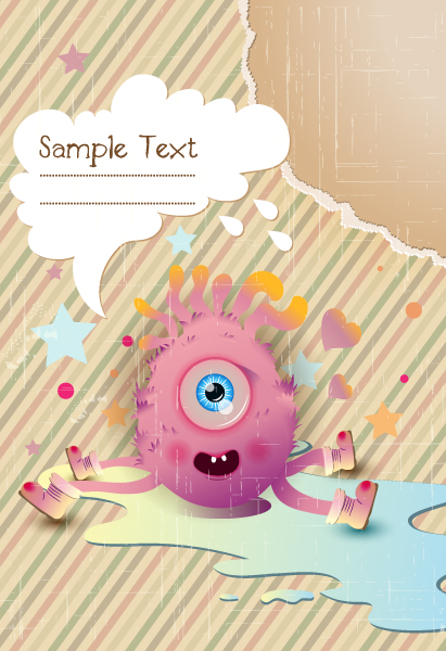 Trendy Vector Vector Background: Vector Background Cute Monster With Chat Bubble 1