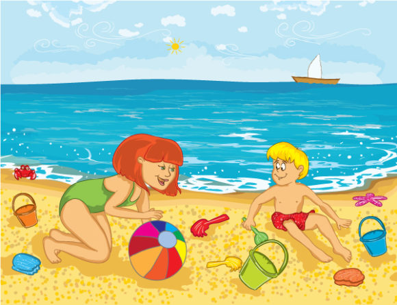 On, Beach, Kid, The Eps Vector Mother And Kid On The Beach Vector Illustration 1
