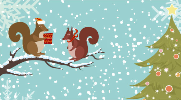 With Vector Artwork: Vector Artwork Christmas Background With Squirrels 1