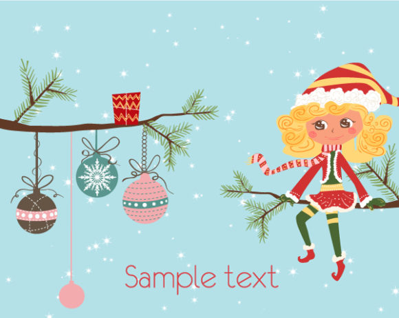 Tree, Branch, Season Vector Background Girl On A Branch Vector Christmas Background 1