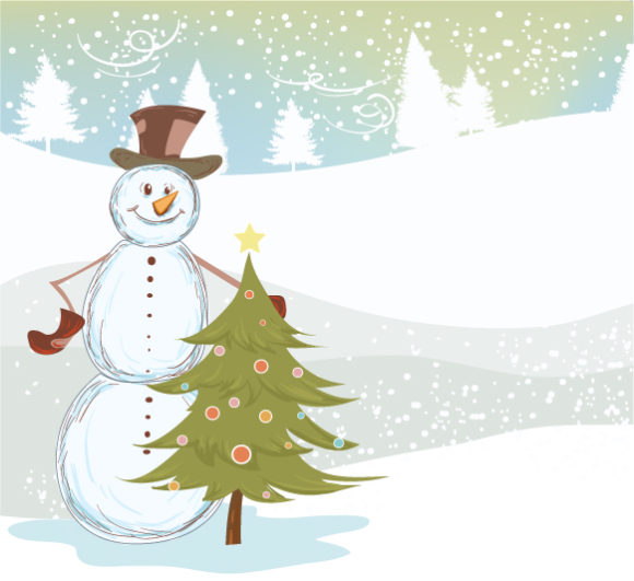 Awesome Vector Eps Vector: Eps Vector Christmas Background With Snowman 1