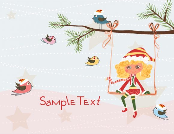 Trendy Branch Vector Art: Girl On A Branch Vector Art Christmas Background 1