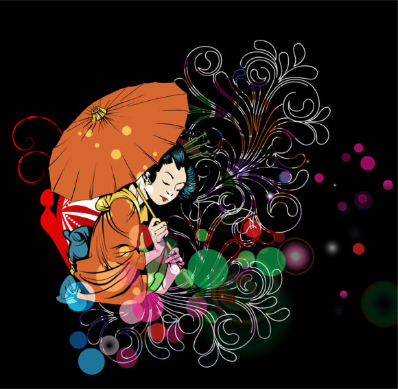 With Eps Vector Vector Colorful Background With Geisha 1