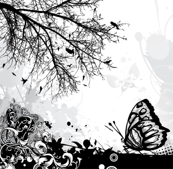 Exciting Illustration Vector Background: Grunge Background With Butterfly  Vector Background Illustration 1