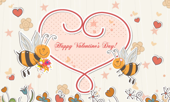 Striking Love Vector Design: Vector Design Bees With Hearts 1