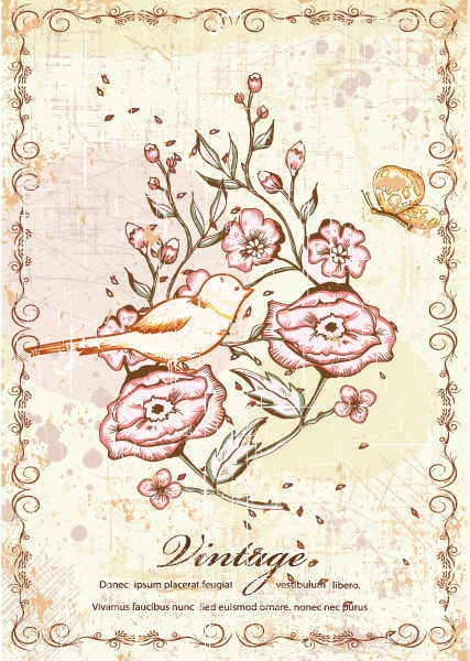 Floral, With Vector Vector Vintage Background With Floral 1
