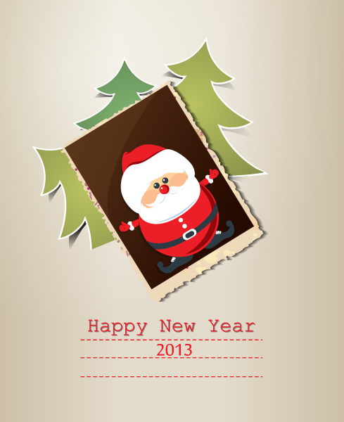 Sticker Vector Graphic: Christmas Vector Graphic Illustration With Christmas Tree, Photo Frame And Sticker Santa 1