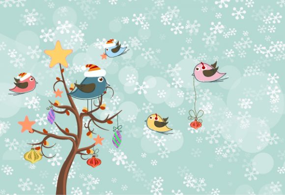 Unique Background Vector Image: Vector Image Christmas Background With Birds 1