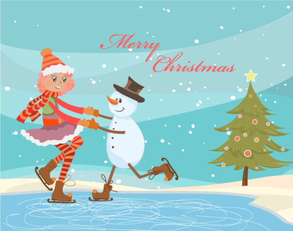 December, Vector, Girl, Girl Vector Graphic Vector Christmas Background With Girl And Snowman 1