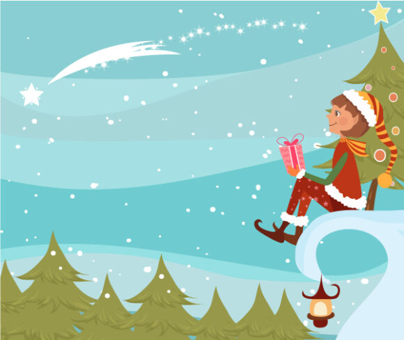 Greeting Vector Design Vector Christmas Background With Elf 1