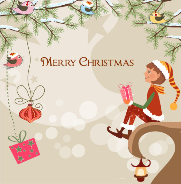 Background Eps Vector Vector Christmas Background With Elf 1