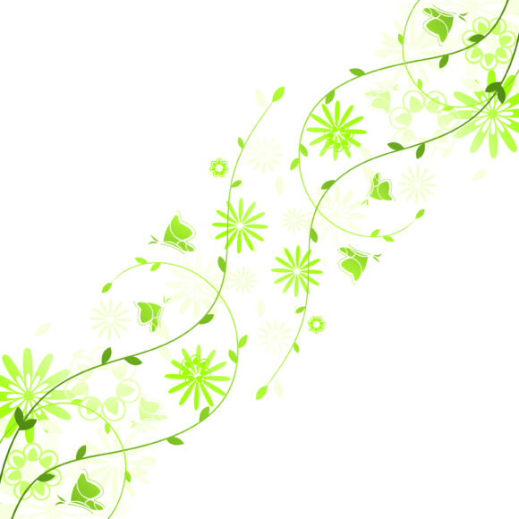 Green, Spring, Vector Vector Art Spring Floral Background With Butterflies Vector Illustration 1