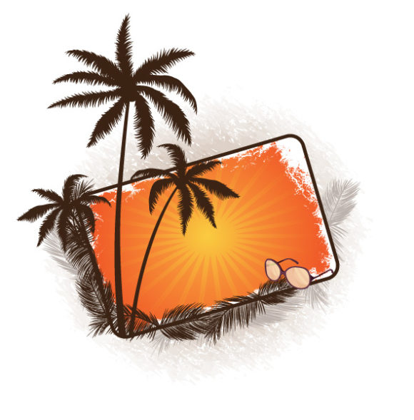 Frame, Heat, Trees, Vector Vector Art Vector Summer Frame With Palm Trees 1