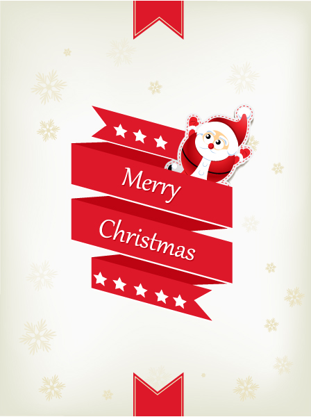 Trendy And Vector Image: Christmas Vector Image Illustration With Christmas Ribbon And Sticker Santa 1