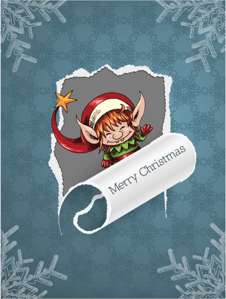 Christmas Vector Graphic: Christmas Vector Graphic Illustration With Torn Paper And Elf 1