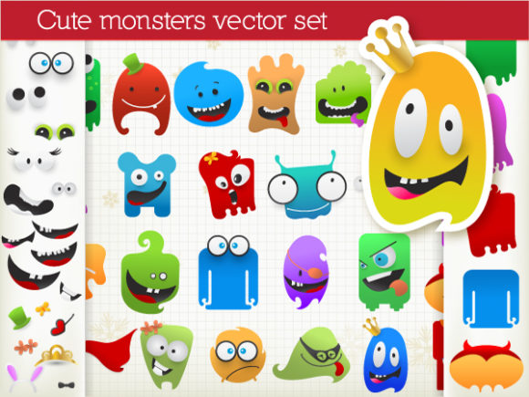Set Vector Design: Set Of Vector Design Monsters 1