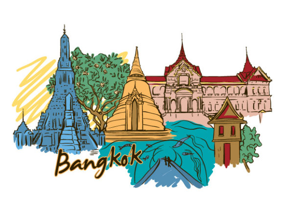 Amazing Creative Vector Illustration: Bangkok Doodles Vector Illustration Illustration 1