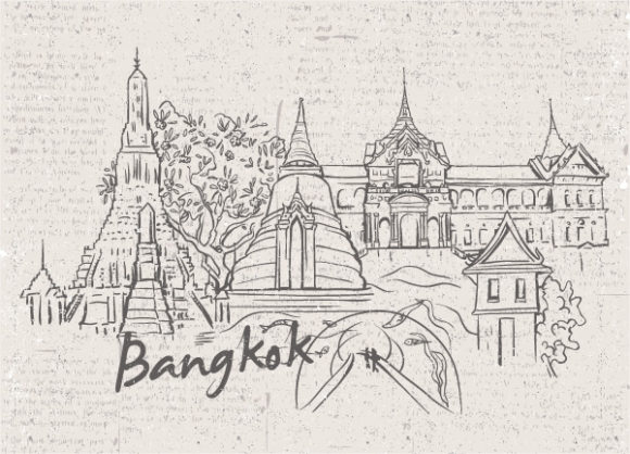 With, Vector, Doodles, Vintage-2, Illustration Vector Bangkok Doodles With Grunge Background Vector Illustration 1