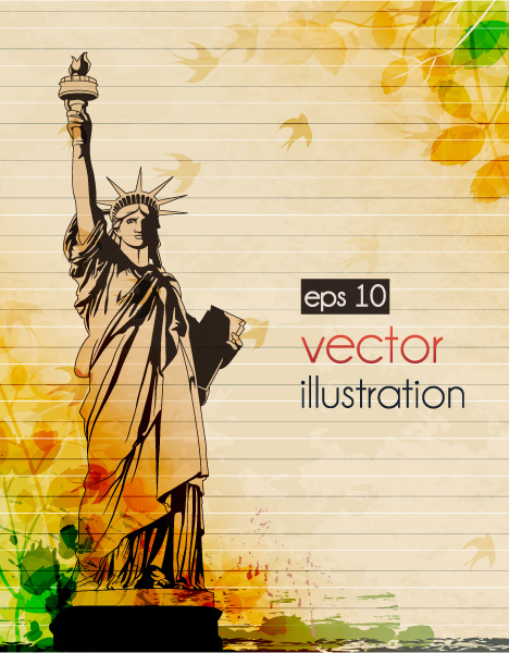 Buy Vintage-2 Vector Background: Statue Of Liberty With Grunge Vector Background Illustration 1