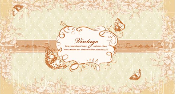 Frame Vector Graphic: Grunge Floral Frame With Butterflies Vector Graphic Illustration 1
