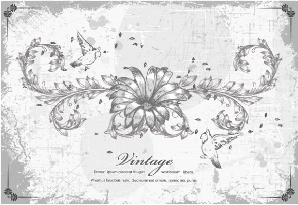 Background Vector Artwork Grunge Floral Background With Birds Vector Illustration 1