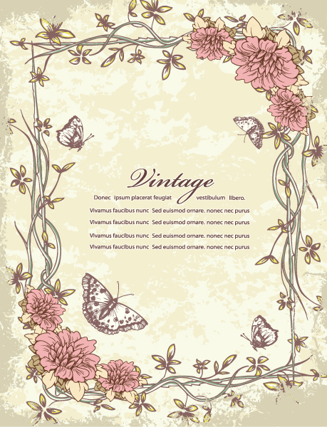 Best Dirty Vector Design: Grunge Floral Frame With Butterflies Vector Design Illustration 1