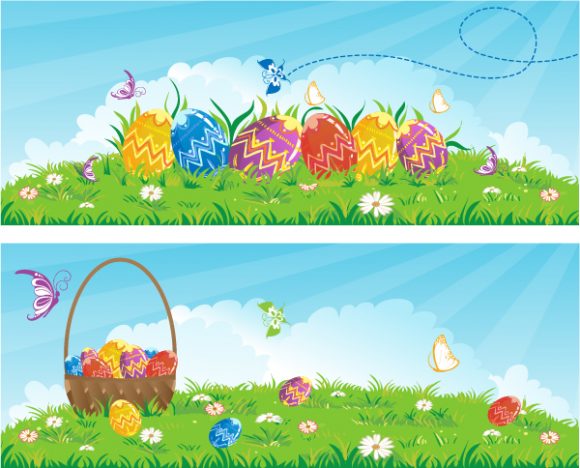 Unique With Vector Illustration: Vector Illustration Easter Banners With Eggs 1