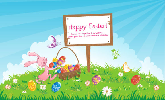 Creative, Colorful Vector Artwork Vector Easter Background With Wood Sign 1