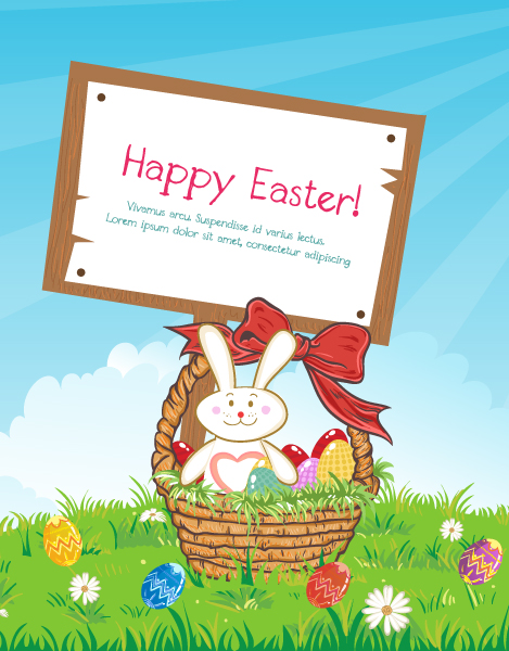 With Vector: Vector Easter Background With Wood Sign 1