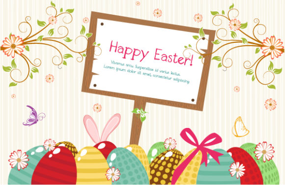 Gorgeous Sign Vector: Vector Easter Background With Wood Sign 1