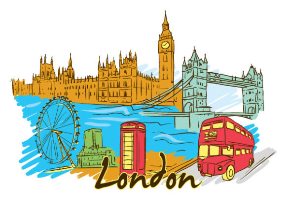 Bold London Vector Graphic: London Doodles Vector Graphic Illustration 1