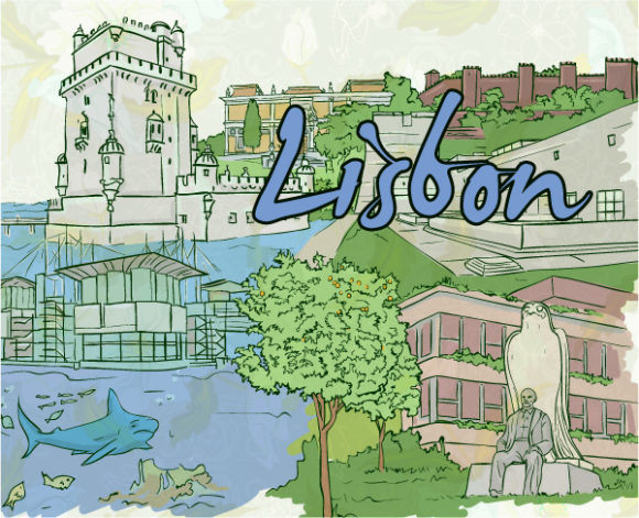 Stunning Floral-3 Vector Background: Lisbon Doodles Vector Background Illustration 1