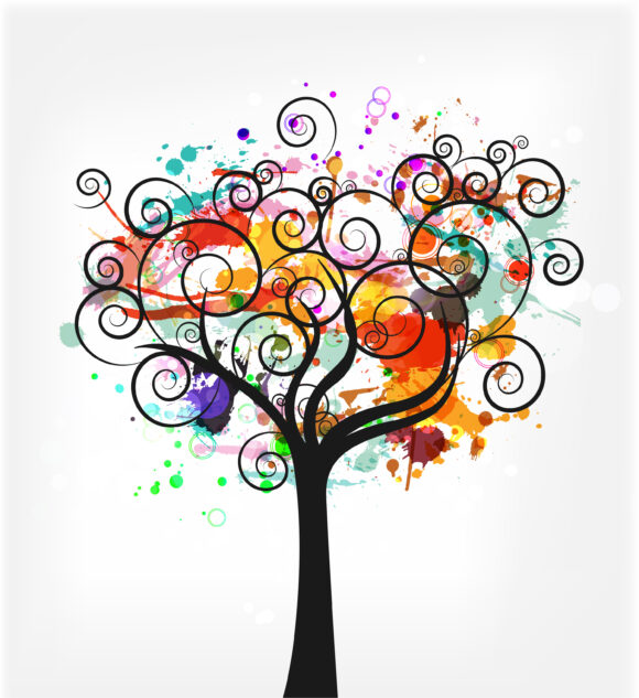 Grunge, Vintage-2, Colorful Vector Background Vector Colorful Grunge With Tree 1