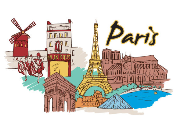 Illustration Vector Background: Paris Doodles Vector Background Illustration 1