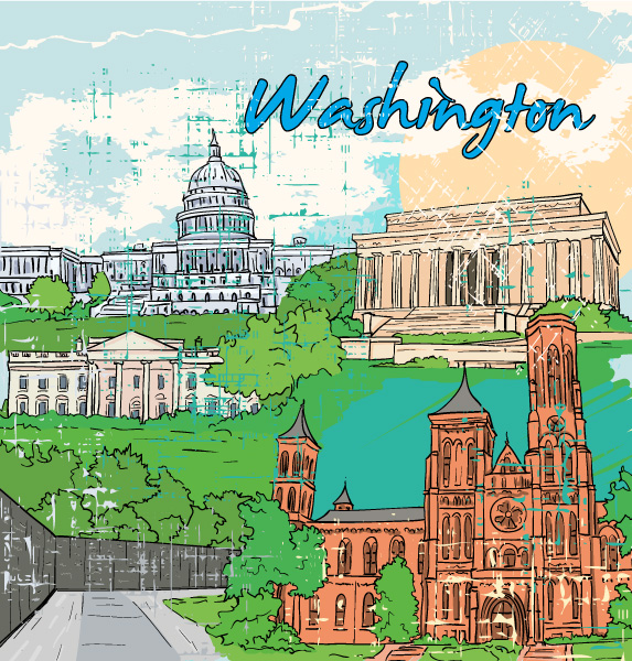 Washington, Doodles Vector Washington Doodles Vector Illustration 1