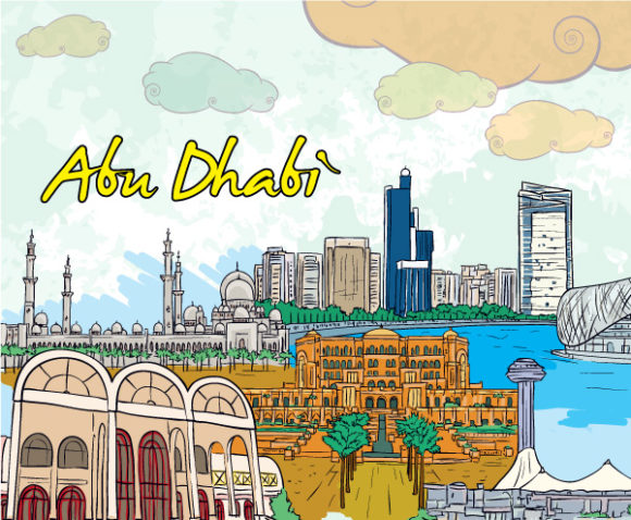 Dhabi, Cloud, Building Vector Graphic Abu Dhabi Doodles Vector Illustration 1