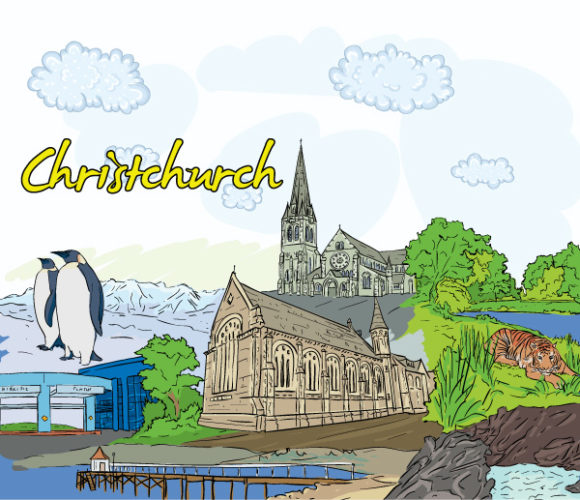 Christchurch, Illustration Vector Illustration Christchurch Doodles Vector Illustration 1