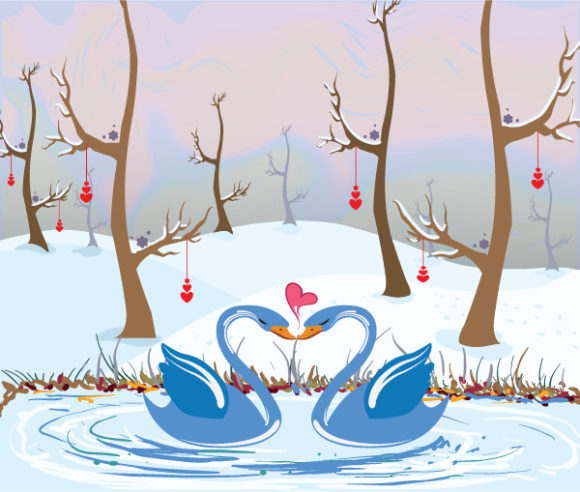 Illustration, Winter Vector Image Love Birds Vector Illustration 1