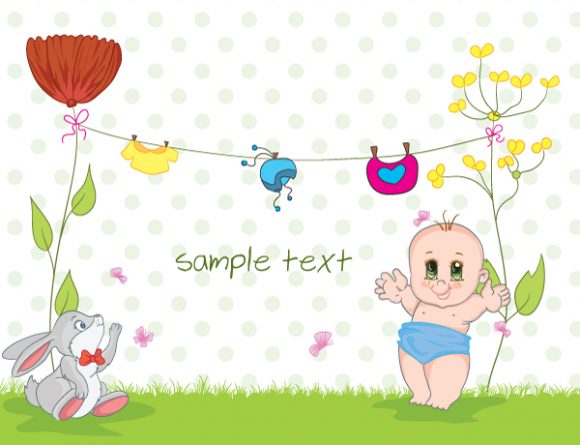 Baby Vector Baby With Rabbit Vector Illustration 1