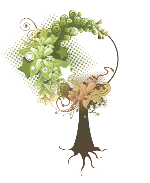 Surprising And Vector Artwork: Abstract Tree With Floral And Stars 1
